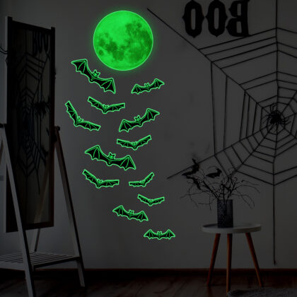 2pcs Luminous Moon Bat Halloween Luminous Wall Stickers