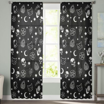 Halloween Black Sheer Curtain Tulle Window Decorative